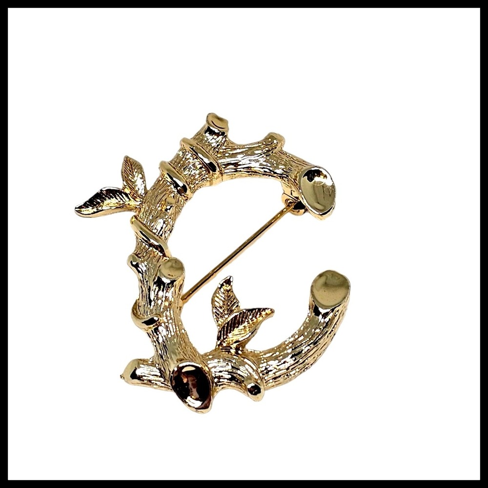 Vintage Brooch Pin Signed Sarah Coventry Initial C Bamboo Textured Gold Tone